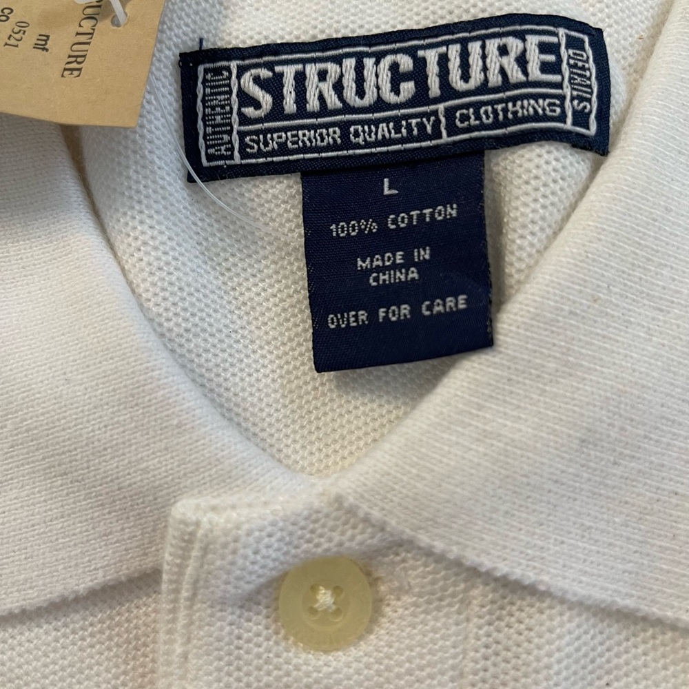 Nice Men’s Structures Brand White Polo Shirt. Size L. NWT! - Picture 2 of 3